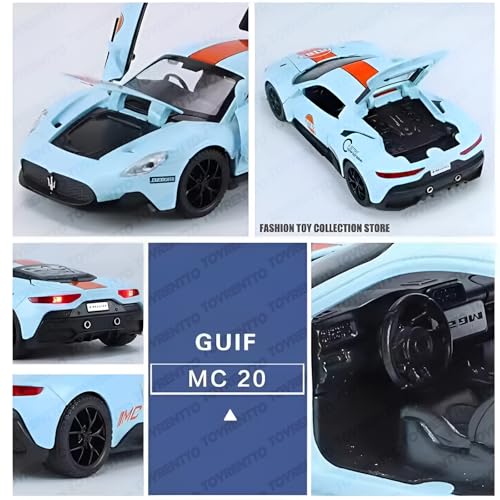 Image of 1:32 Scale Maserati MC20 Die-Cast Pull-Back Toy Car with Sound & Light, Alloy Body Supercar Replica - Stunning Gift for Kids & Collectors