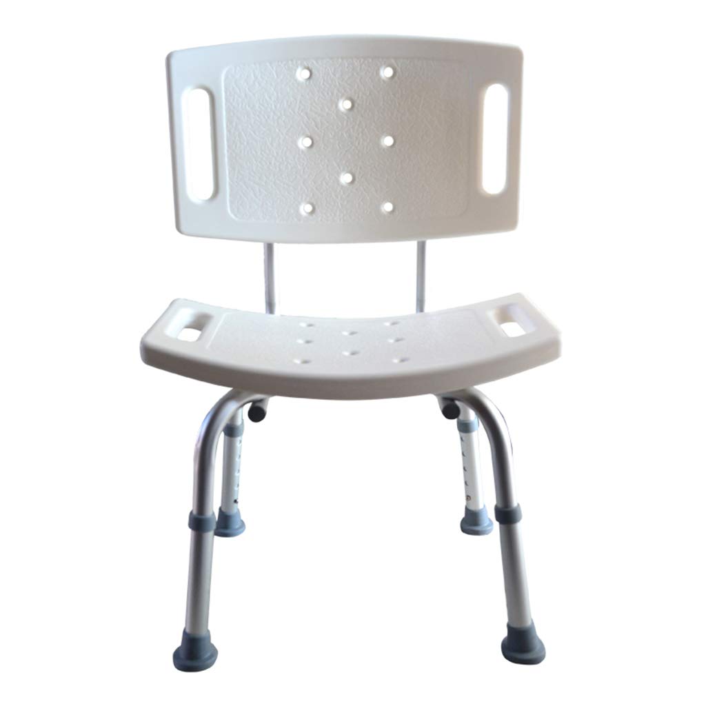 Silla de Ducha Taburete de baño de Mujer Embarazada Asiento de plástico Moldeado con Respaldo Ancianos, Discapacitados Ayuda de Transferencia Prevención de caídas Altura Ajustable Blanco