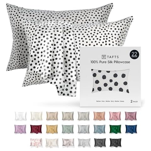 Tafts Silk Pillow Cases - 22mm 100% Pure Mulberry 6A Silk Pillowcase for Hair & Skin with Zipper Closure, Cooling, Natural, Organic, Double Sided Silk Pillow Case (Spot, Standard 20"x26", 2pc) Cover