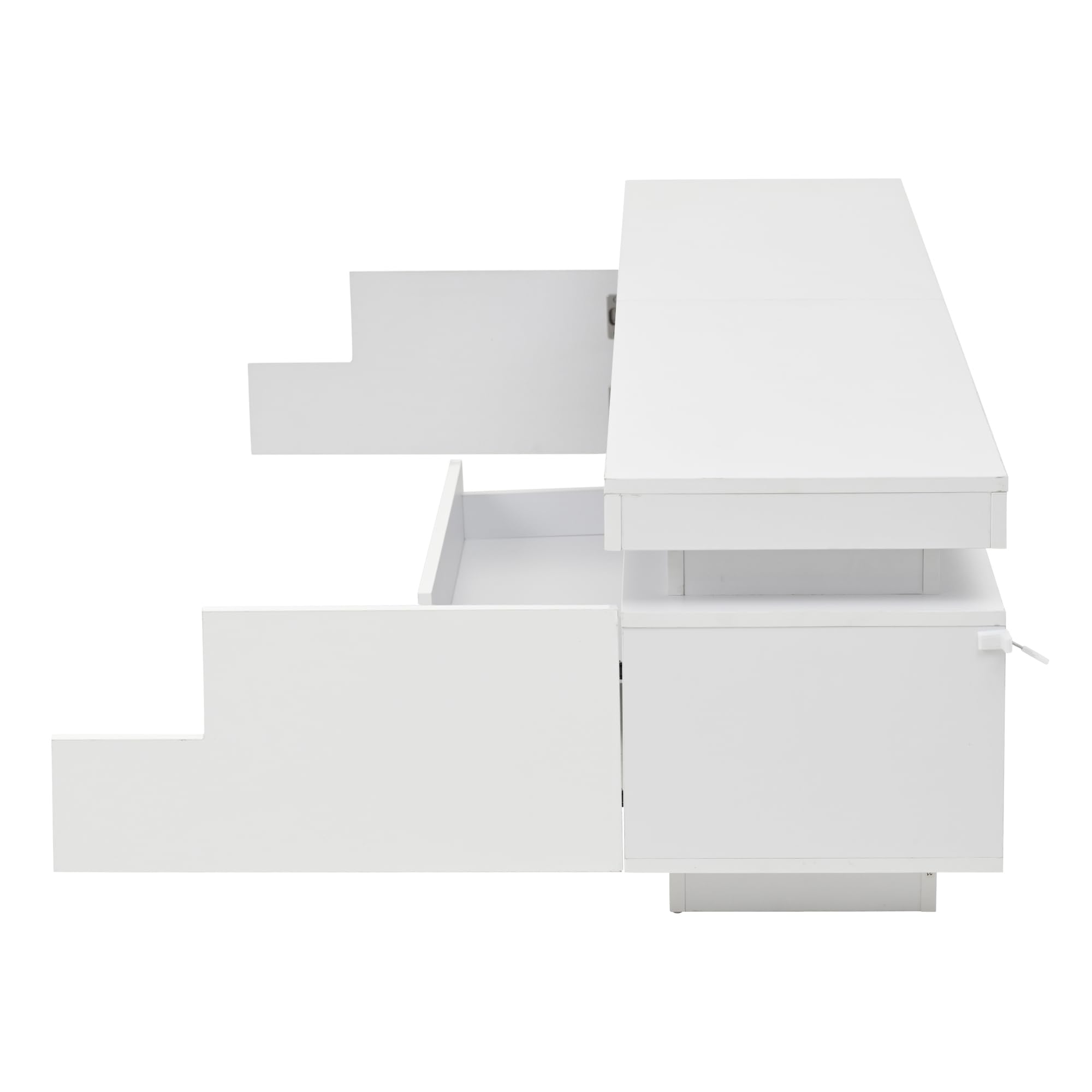 Meuble TV à Haute luminosité avec LED Portes tiroir Panneau Bas pour TV Jusqu’à 75 Pouces Meubles de Base avec Espace de Rangement Semi-Ouvert pour Le Salon Table d’Armoire TV Blanc