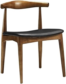 Allora Dining Side Chair, 30 in Height, Black Leatherette Upholstery, High Density Foam Padded Seat, Mid-Century Curved Wood Back, Fine Detail Stitching, Modern Kitchen or Dining Room Seating
