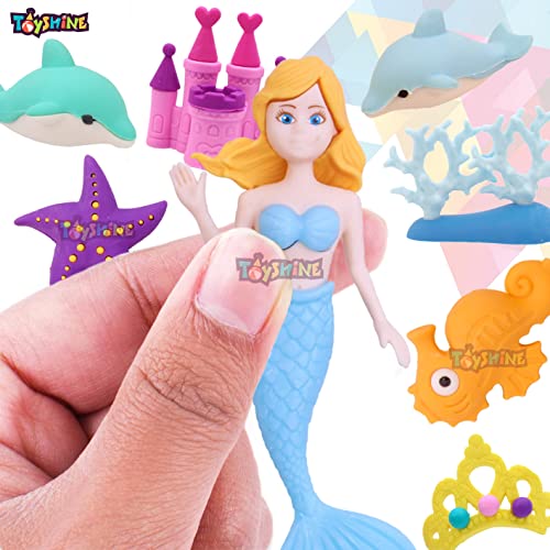 Image of Toyshine Pack of 13 Mermaid Princess Castle Colorful Erasers for Children Party Favors, School Supplies