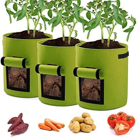Potato Planter Bags 3-Pack 10 Gallons Grow Bags Aeration Tomato Plant Pots with Flap and Handles (Green) Cover