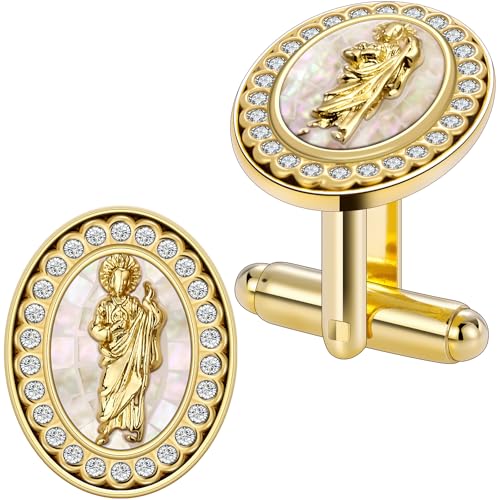 Gemelos para hombre con cristal y acabado dorado