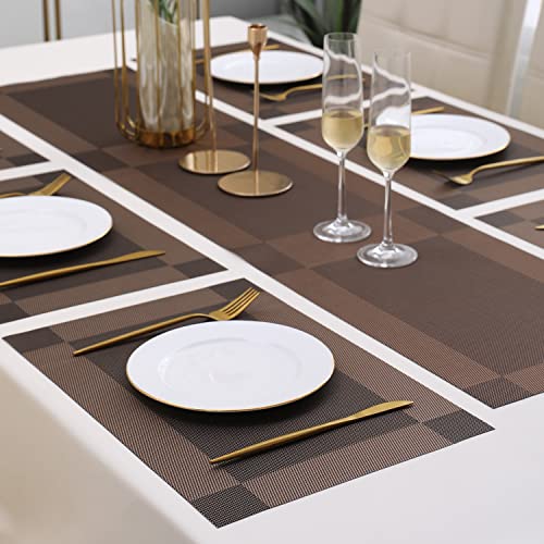 Image of HOKIPO Pvc Placemats With Runner For Dining Table 6 Seater (Ar2774), Dark Brown