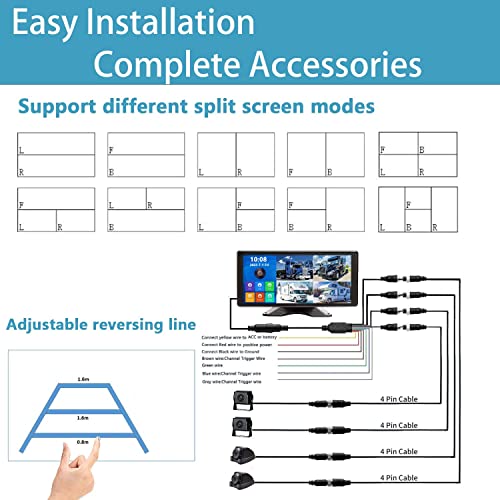 Image of 5 Split Touchable Screen 128GB Large Audio 1080P Image 11 Inch Monitor Backup Camera Built-in DVR Video for RV Truck Trailer Rear Side Front Reversing View Wired Waterproof System, RV105