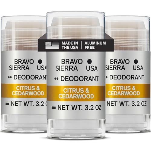 Aluminum-Free Deodorant for Men by Bravo Sierra, 3-Pack- Contains Natural Ingredients  Long Lasting All-Day Odor and Sweat Protection - Citrus and Cedarwood, 3.2 oz-Paraben-Free, Vegan & Cruelty-Free