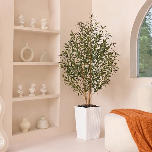 Artificial Olive Tree 5FT Faux Olive Tree - Adjustable Branches UV Resistant with White Taper Planter and Pebbles - Faux Plants Indoor for Living Room, Office Decor and Bedroom - Image 6