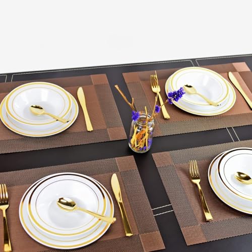 Image of GDNK Washable PVC Heat Resistant Colorful Place Mats for Kitchen Dining Table Mates Washable Heat-Resistant for Dining Table (4 Pack) (Brown)