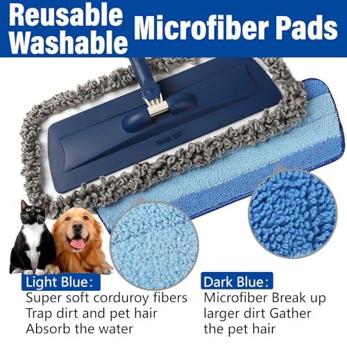 Image of Spray Mop for Floor Cleaning, 2 Pack with Refillable Bottles & Pads | Blue combo, refillable 14 oz bottles, 6 washable microfiber pads, wet /dry use for hardwood, tile, laminate, home & commercial