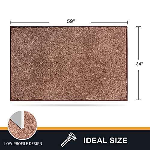 PURRUGS Dirt Trapping Door Mat 34" x 59", Non-Slip Machine Washable Entry Rug, Shoe Scraper, Dog Doormat, Super Absorbent Welcome Mat for Front & Back Door, Muddy Shoes & Paws, Brown-Light Cream