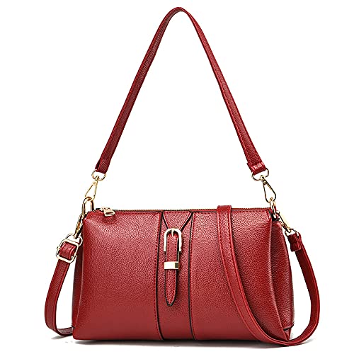 XINSA Sac multifonctionnel mode simple fermeture à glissière polyvalent sac de rangement multicouche sac à main sac de messager dames mode d'âge moyen mère sac à clés en cuir souple petit sac carré Cover