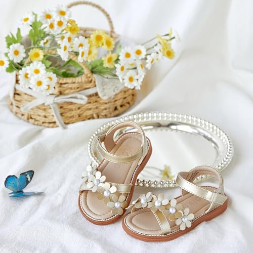Image of Kolan Toddler Girl Sandals Open Toe Flat Princess Dress Shoes Little Kids