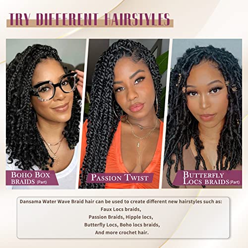 Dansama Passion Twist Hair Water Wave Crochet Hair For Black Women, Long Bohemian Braiding Hair For Boho Locs, Faux Locs, Spring Twist Hair, Butterfly Style Crochet Braids Hair Extensions (18Inch, 1B, Economy Pack) #TOP4