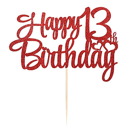 Image of Festiko Red Glitter 13th Birthday Happy Birthday Cake Topper 13th Birthday Party Cake Decorations Hello 13 Years Old Cheers for The Arrival of 13 Years Old