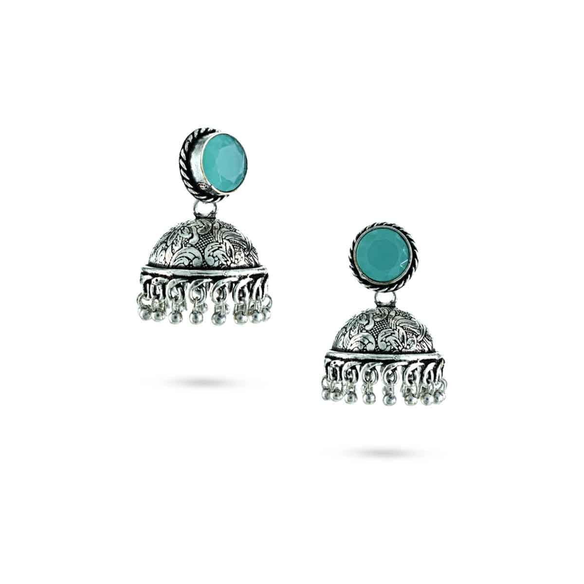 gargi by p.n. gadgil and sons | Utsaav Collection | Classic Oxidised Jhumka Earrings With Blue Stone Detaling | Gifts for Girlfriend, Women & Girls-picture-11