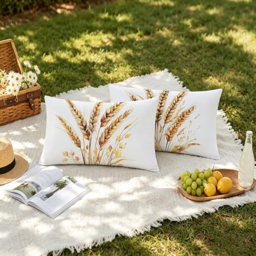 Fundas Cojines Exterior Impermeable 40x60 Blanco contra la Humedad Pack de 2 Fundas de Lino 3