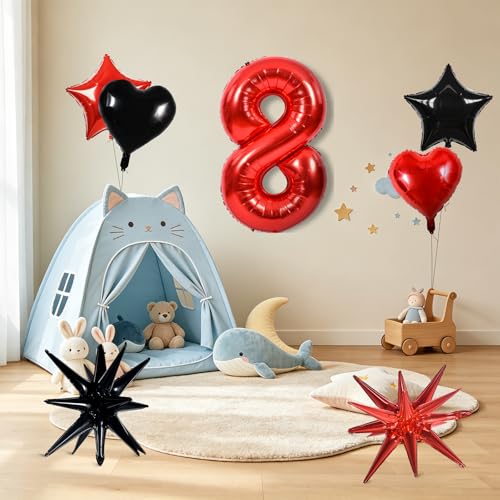 Image of TONIFUL 8th Birthday Balloons Kit 40 Inch Red Large Number 8 Foil Balloon