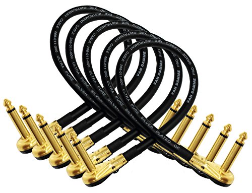 5 unidades  Van Damme Pro grado Classic XKE  12 pulgadas (30 cm)  PREMIUM, ultra-flexible Multi  blindado guitarra baja instrumento de efectos, Cable de conexión  con chapado en oro de, de bajo perfil, en ángulo recto panqueque tipo conectores TS (6,35 mm)