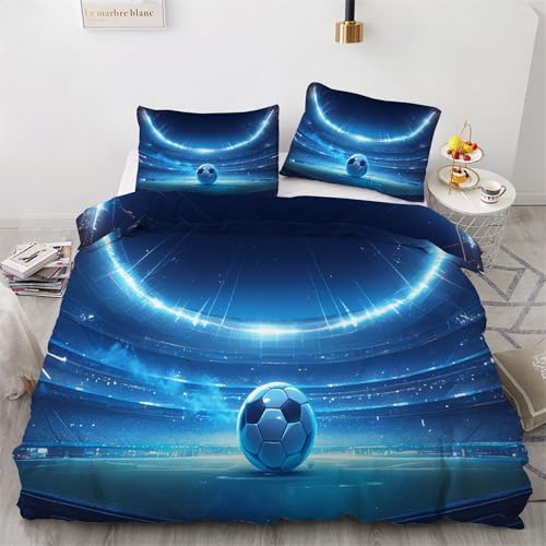 Funda Nórdica Cama 105 cm Microfibra Juego de Ropa de Cama 3 Piezas Funda de edredón 180x220 cm con Funda de Almohada 50x75 cm Campo deFúTbol