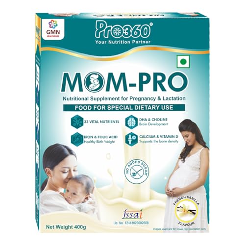 Image of Pro360 MOM-PRO Maternal Nutrition Supplement during Pregnancy for Pregnant & Lactating Women with Protein, DHA, Green Apple, Vitamins, Minerals - French Vanilla Flavor - 400G