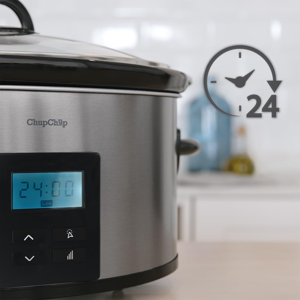 Cecotec Pentola a Cottura Lenta - Slow Cooker 5.5 L Digitale ChupChup Matic. 240W, Vasca Ceramica, Coperchio Vetro, Programmabile 24 Ore, Timer 20Ore, 2 Livelli di Temperatura, Funzione Mantieni Caldo