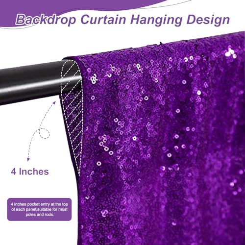 Image of Purple Sequin Backdrop 2 Pieces 2ftx8ft Wedding Glitter Curtain Backdrop Arch Fabric Drapes for Baby Shower Birthday Party Decoration