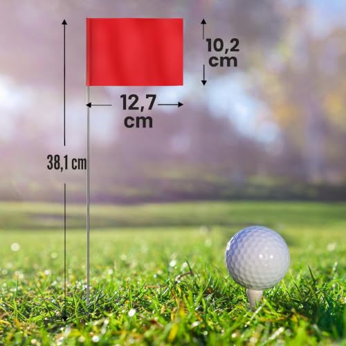 Anley Stake Flags – 10 x 13 cm Vinyl-Markierungsfahnen mit 38,1 cm Stahlstange – Landschaftsbau, unterirdische Versorgungsunternehmen, Kanalisation und Vermessung (100 Stück, rot)