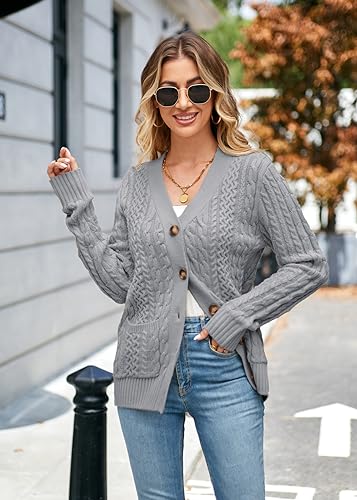 Image of Womens Cardigan Sweaters Cable Knit Sweater 2026 Fall Winter Chunky Open Front Button Down Coats with Pockets