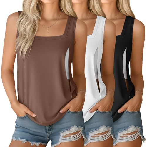 Oakgarden 3 Pack Women Maternity Nursing Tank Tops Breastfeeding Sleeveless Postpartum Shirts Pregnancy Tee Hidden Zippers(Black White Coffee Large)