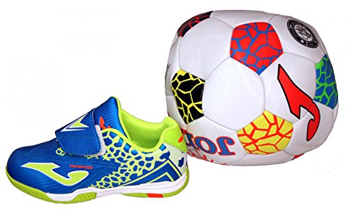 Joma Champion 604 jr Indoor Klett Kinder Hallenschuhe mit Ball, Größe:28, Farbe:blau