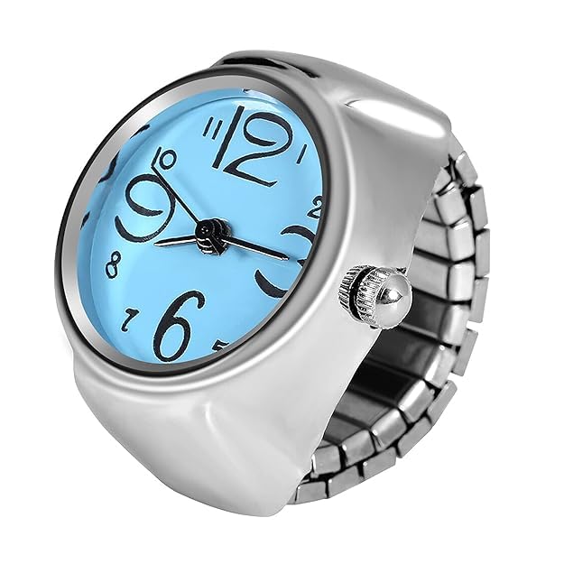 Sterling Slvr Ring with Stainless Steel Accent with Watch Design, Handcrafted Love Ring, Finger Ring Digital Watches, Unisex, Multi-Functions (Sky Blue) (B0CZ778PT9) Amazon Price History, Amazon Price Tracker