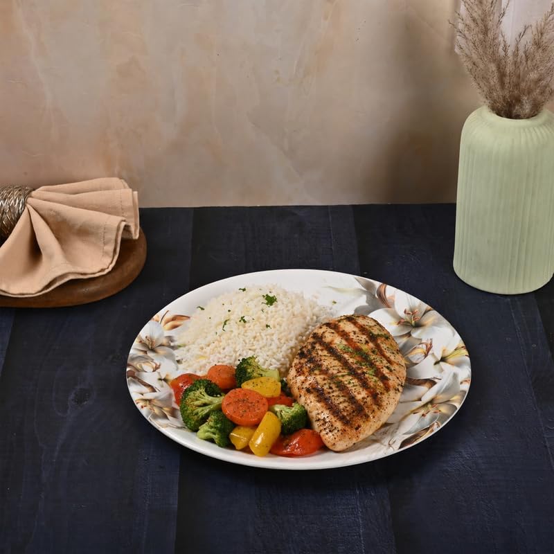 Image of Golden Fish Melamine Dinner Plates Set of 6 for Serving - Full Size, Curved, Vintage Design, Break Resistant for Home, Kitchen, Restaurant, Party (11 inch)
