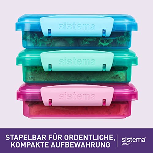 Foto von Sistema Brotdose Sandwichbox | 450 ml | stapelbare und luftdichte Lunchbox mit Deckel | Lunchbox Kinder & Erwachsene | gemischte Farben | 3 Stück