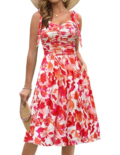 Image of Kranda Women 2026 Summer Casual Spaghetti Strap Sundress V Neck Sleeveless Flowy Boho Floral Midi Dress with Pockets