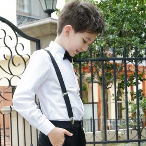 3pcs Kids Suspenders Necktie Set Solid Color Elastic Strap Braces Clip Buckle for Boys Adjustable Bowtie and Suspenders for Children4