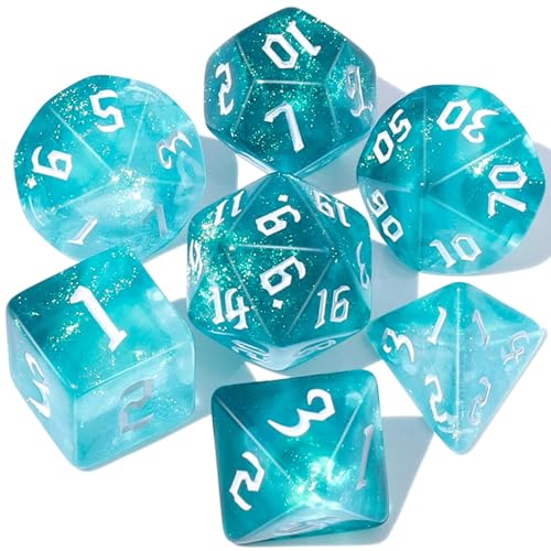 Dzxin DND Set de dés jdr, Lot de 7 dés Jeu de Role Donjon et Dragon dés, dés pour donjons et Dragons RPG MTG Jeux de rôle Jeux de Table (Bleu Clair)