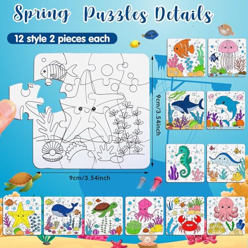Realspring 24 Piezas Puzzles para Colorear Bajo el Mar para Niños | Juegos DIY para Edades 3-8, Juegos de Papel para Actividades Creativas miniatura 2