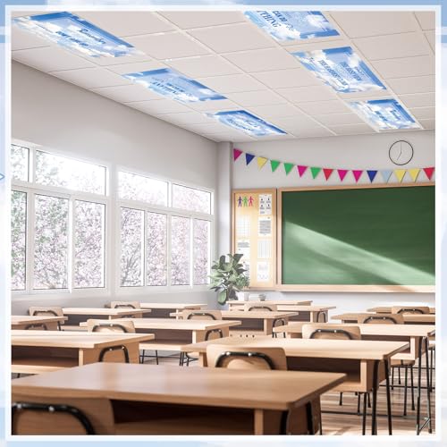 Image of VIHOSE 4 Pcs Fluorescent Light Covers for Ceiling Lights 4 x 2 ft Motivational Magnetic Light Covers Inspirational Classroom Filters for Classroom Office Home Kitchen(Cloud)