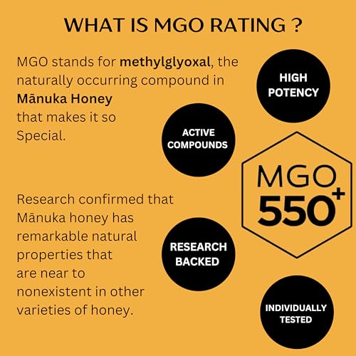 Image of Zealandia Gold Label Manuka Honey, Certified MGO 550+ | Premium New Zealand Monofloral Manuka Honey - Pure Raw Organic Honey | 250g (Pack of 1)