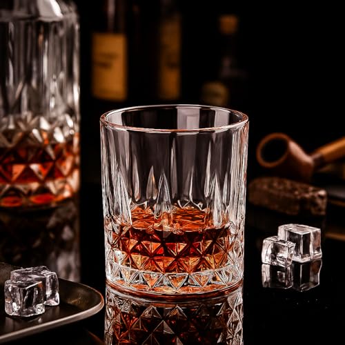 Image of Whiskey Glass Set - Whisky Glasses - Crystal Clear Tumbler Set for Scotch, Bourbon, Cocktails & Old Fashioned, 340 ml Stylish Heavy Base Glassware for Bar, Home, Party & Gift, WHISKEYGLASS 6 CRYST