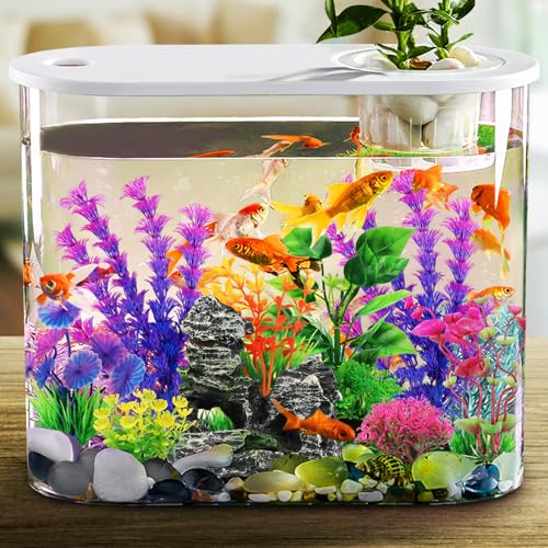 Fish Tank Accessories Aquarium Decorations Plants, 9pcs Colorful Fish Tank Artificial Plants and Cave Rock Decor Set, Aquarium Decor Plastic Plants - Image 3