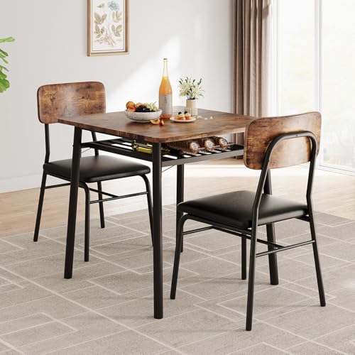 Ensemble Table à Manger avec 2 chaises,Table de Cuisine avec Cuir Chaise Rembourré,prévue sous table,Ensemble Table Salle à Manger légère pour 2...