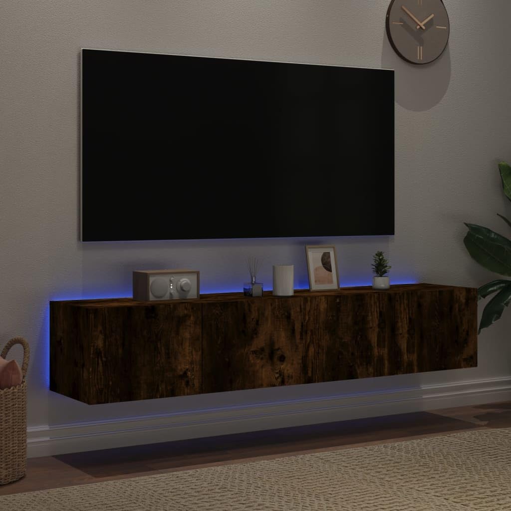 Muebles TV Muebles Comedor Armario cocinaMuebles TV de Pared Luces LED 2 uds Roble Ahumado 80x35x31 cm