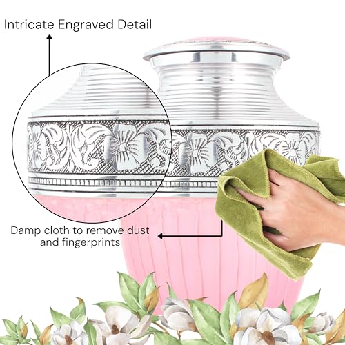 ALPHA Living HOME Cremation Urns for Human Ashes - Adult Metal Urn for Men or Women up to 200lbs - Handcrafted Memorial Burial Container - Suitable for Funeral or Display (Pink Silver) by Alpha Living Home - Image 8
