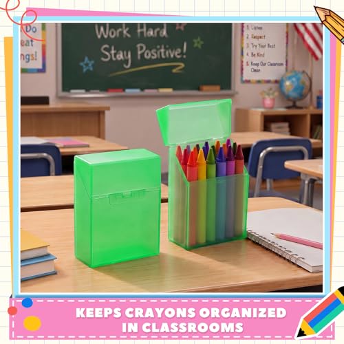 Image of Clabby 12 Pcs Clear Plastic Crayon Boxes Hold 24 Count, Green | Organizer Box, Case, Colorful, Portable Storage Holder with Snap Lid, for Kids Boys Girls School Classroom Home Art Supply