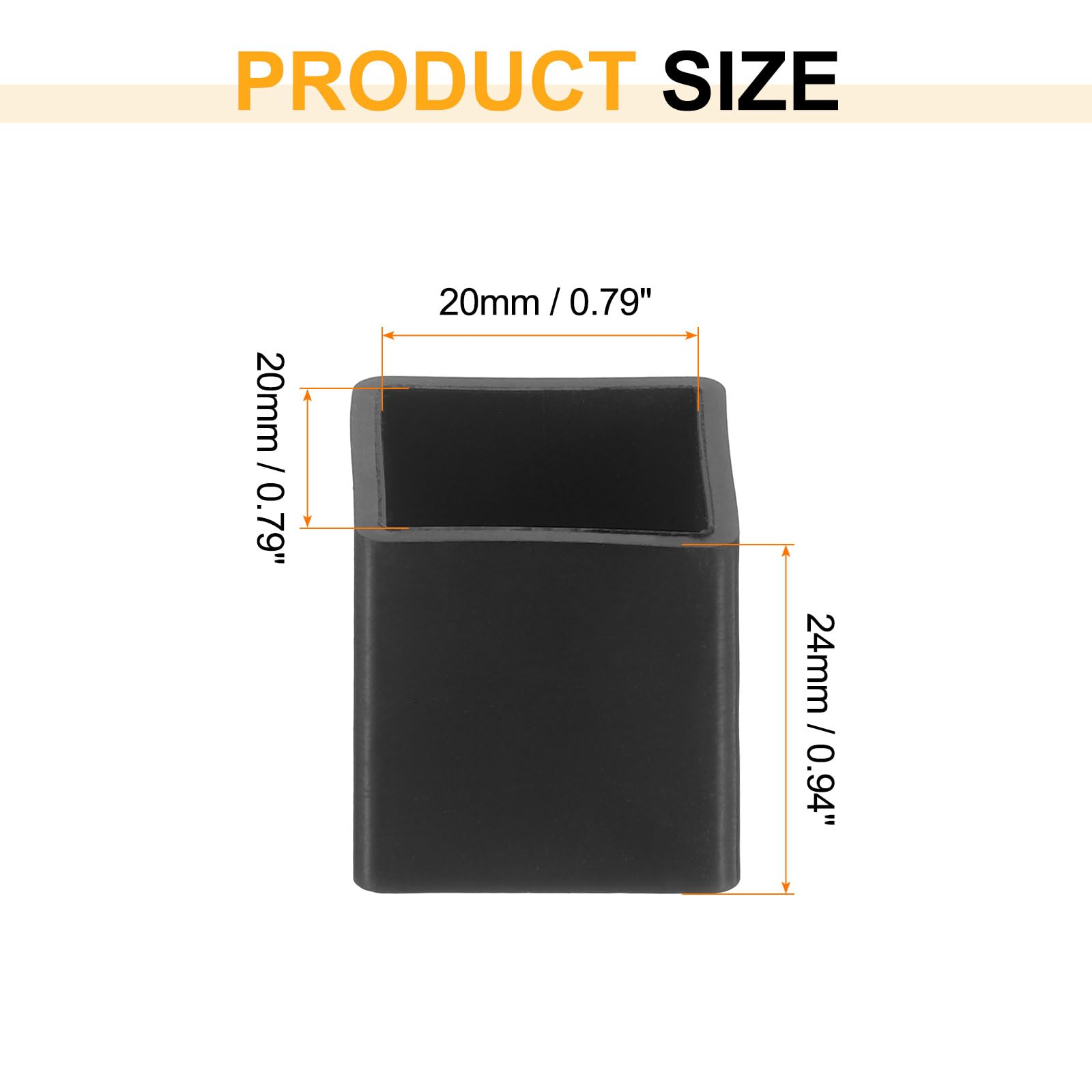 QUARKZMAN 4 Pezzi Cappucci per Gambe di Mobili in Plastica, 20x20mm Plastica Tappi Terminale per Sedie Rettangolari Copripiedi Protezioni per Pavimenti Tavoli Sedia Piedini Macchinari (Nero)