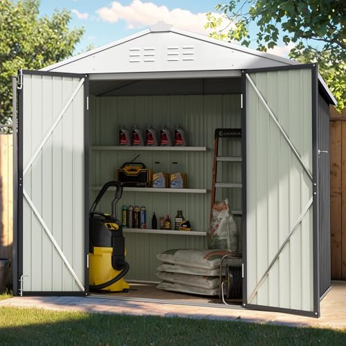 Image of GUNJI 6 x 4 FT Shed Outdoor Storage Shed Metal Garden Shed with Lockable Door Outside Waterproof Tool Shed for Backyard, Patio, Lawn (Gray)