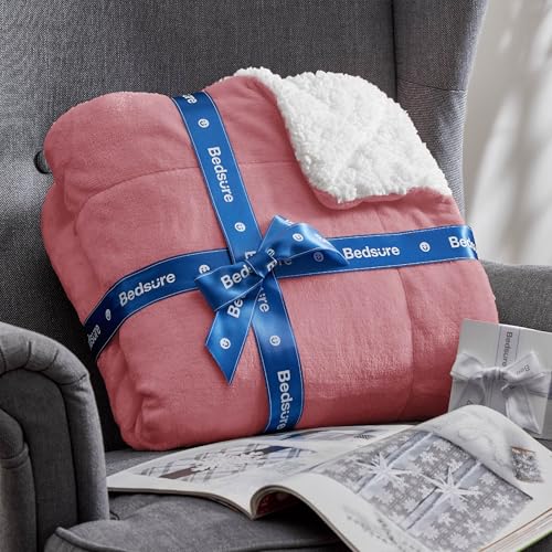 Image of Bedsure GentleSoft Sherpa Fleece Twin Size Blanket for Couch, Non-Heated, Thick and Warm Throw for Girls and Women, Soft Fuzzy Plush Twin Blanket for Winter, Dusty Rose, 60x80 Inches