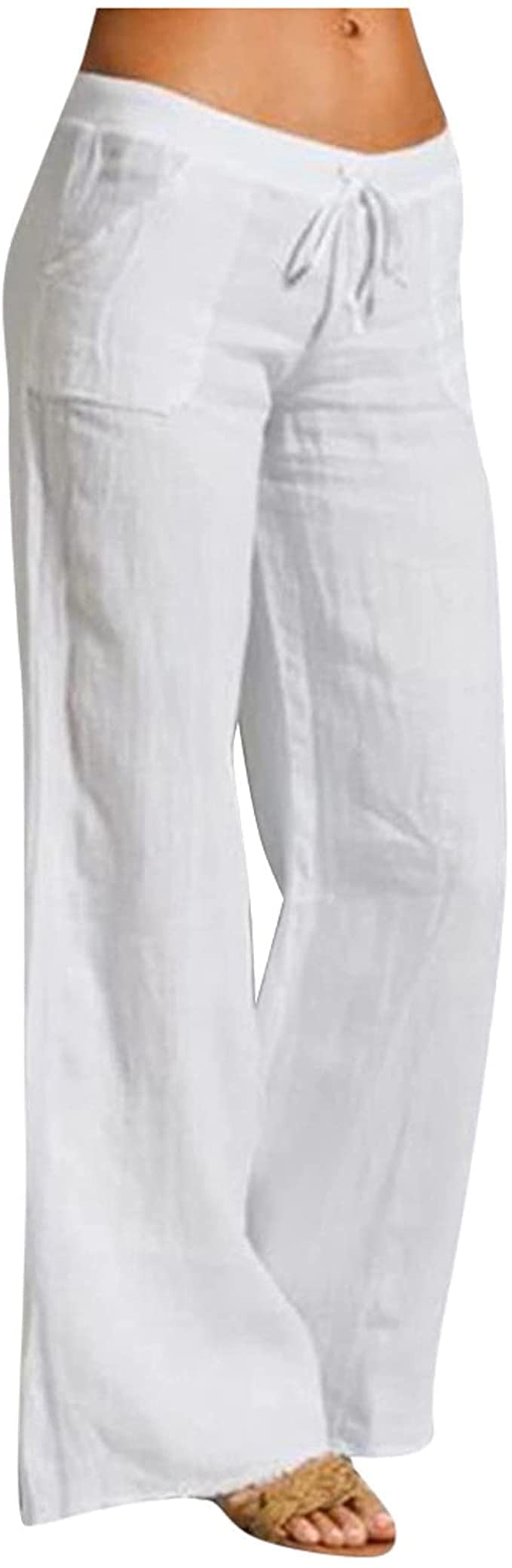 Unlimit Womens Casual Pants Wide Legs Cotton Linen Soft Comfy Long Lounge Pants for Summer Elastic Waist Trousers